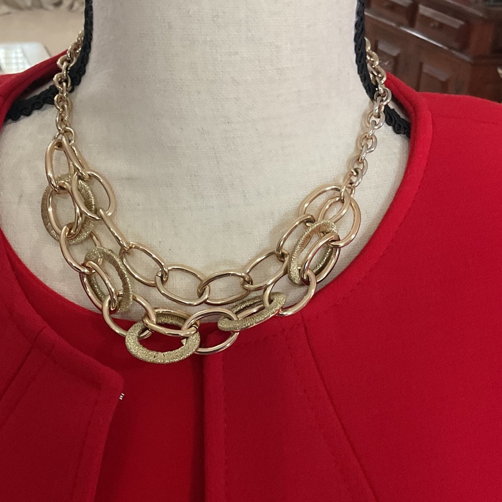 Banana Republic Red dress AND  Tahari jacket, AND gold necklace - Picture 3 of 12